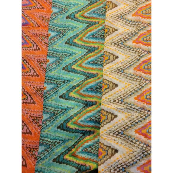 70's Lot of 3 NEW CG Infinity Scarves Orange Green Yellow Chevron - Picture 8 of 12